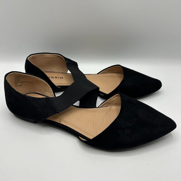 Torrid Pointed Toe Black Suede-Like Flats With Elastic Strap Size 10W - Picture 3 of 8